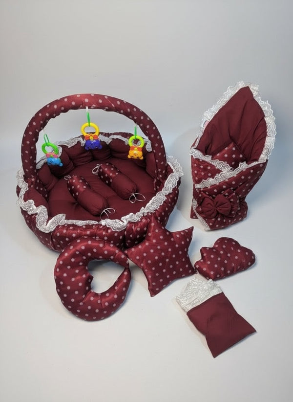 Celestial Maroon Baby Bed Set ( 11 Pieces )