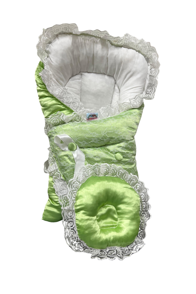Deluxe Newborn Carry Nest with Pillow – Lace Border