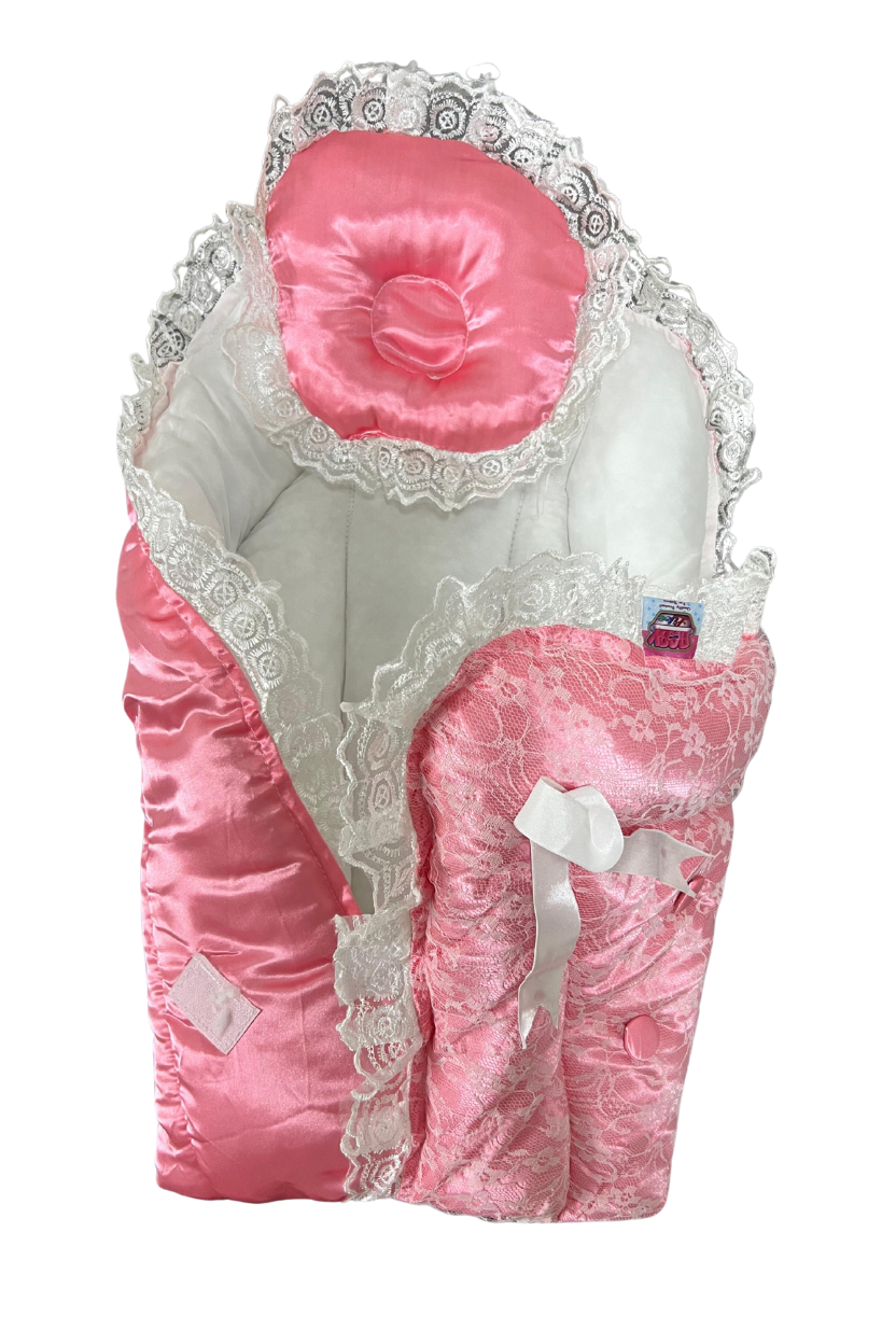 Deluxe Newborn Carry Nest with Pillow – Lace Border