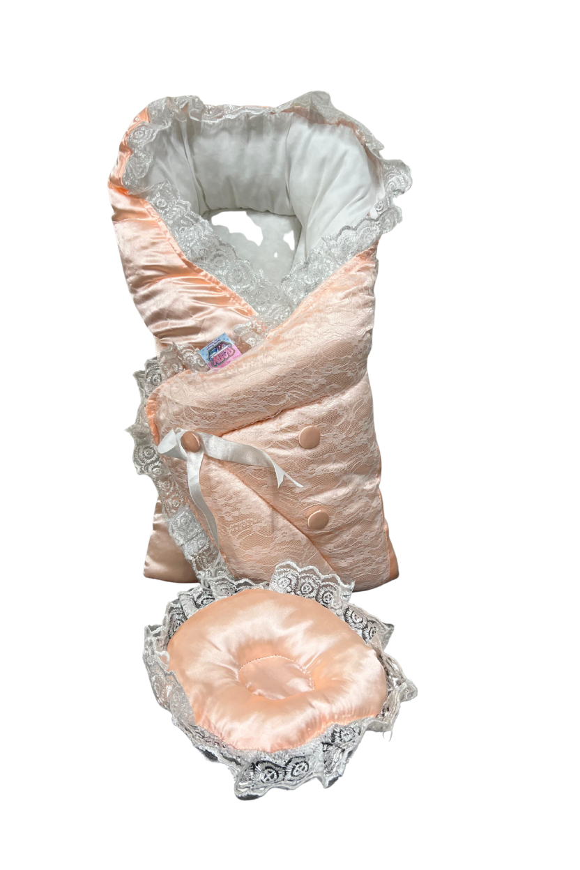 Deluxe Newborn Carry Nest with Pillow – Lace Border